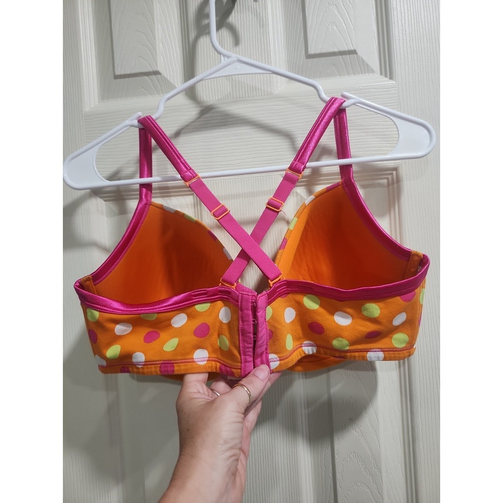 Cacique Bra Underwire Orange Hot Pink Polka Dots Cotton 40DDD Convertible Straps - Picture 12 of 15